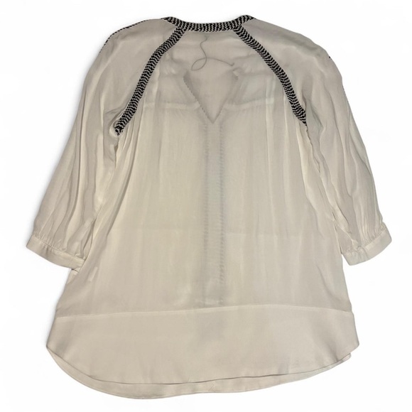 Collective Concepts Rayon Tunic Top Small Boho Chevron Trim Sheer 3/4 Sleeve - Picture 2 of 5